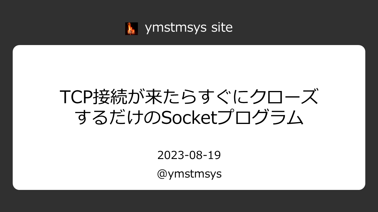 TCP接続が来たらすぐにクローズするだけのSocketプログラム ymstmsys site